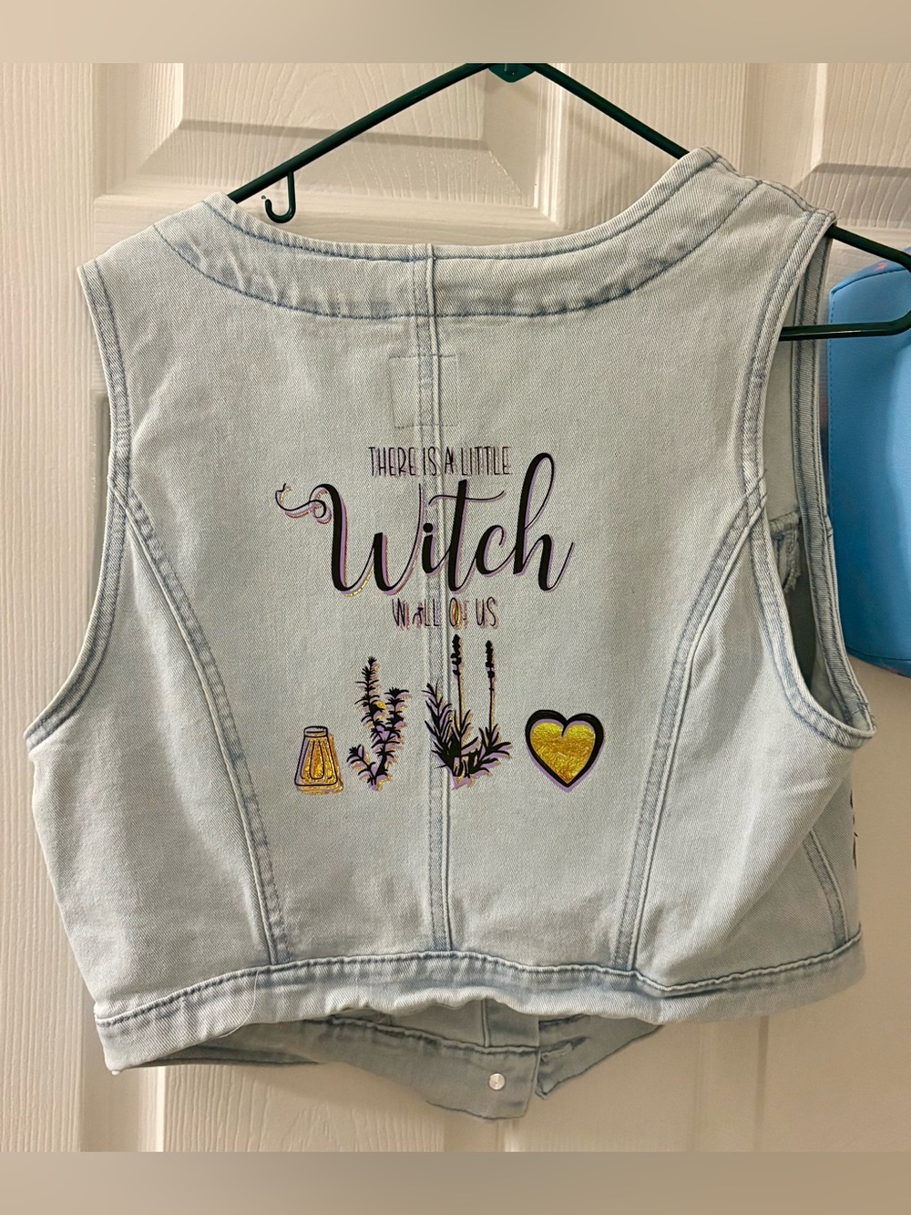 Kensie Light Blue Denim Vest detailed practical magic witch vest